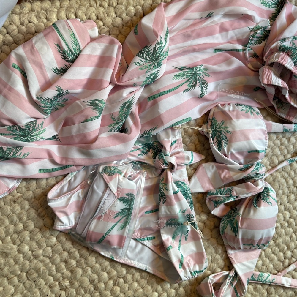 Kenny Flowers Watercolors Pink and White Bikini & Pants set